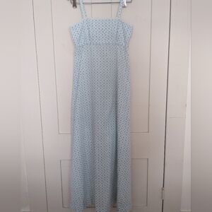 Vintage Handmade Floral Gown Maxi Dress XS / S Blue White Lace Trim